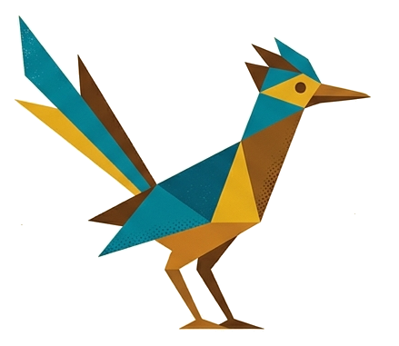 A roadrunner built from bold triangles